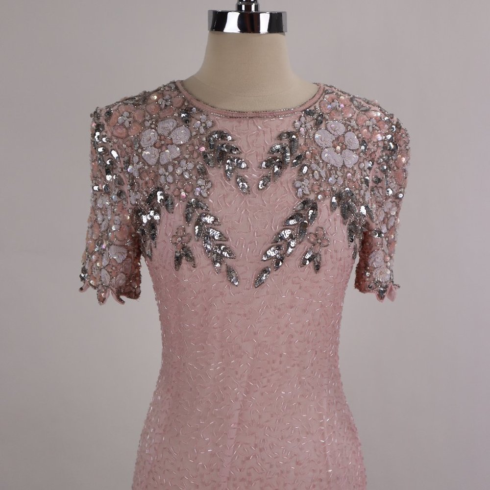 🌺 Vtg Stenay NWOT Pink Sequin Beaded Rhinestone Party Cocktail Wedding Dress S - Picture 8 of 13